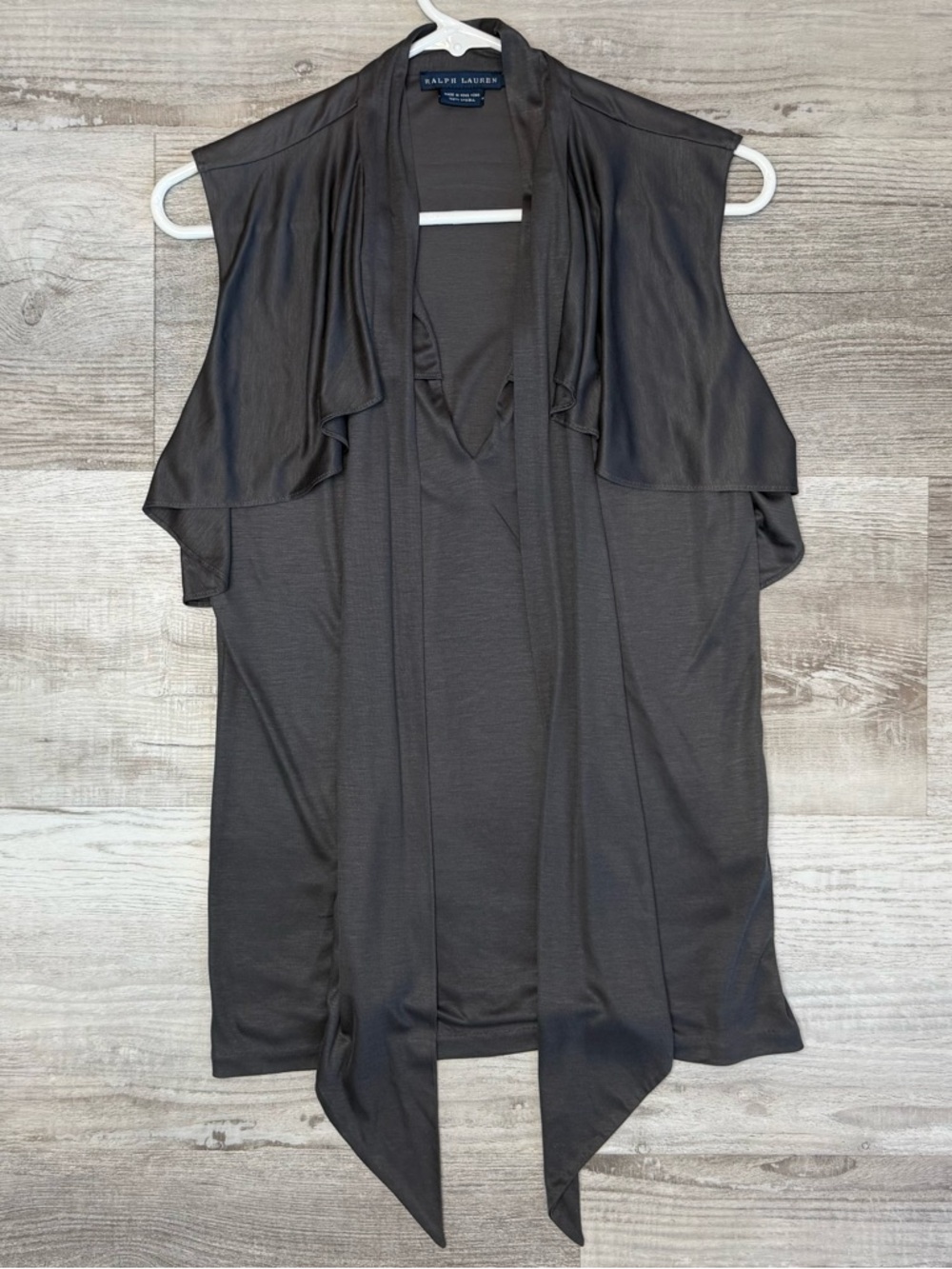 Ralph Lauren Pewter Draped Tie-Front Sleeveless Camisole Blouse Womenβs size M